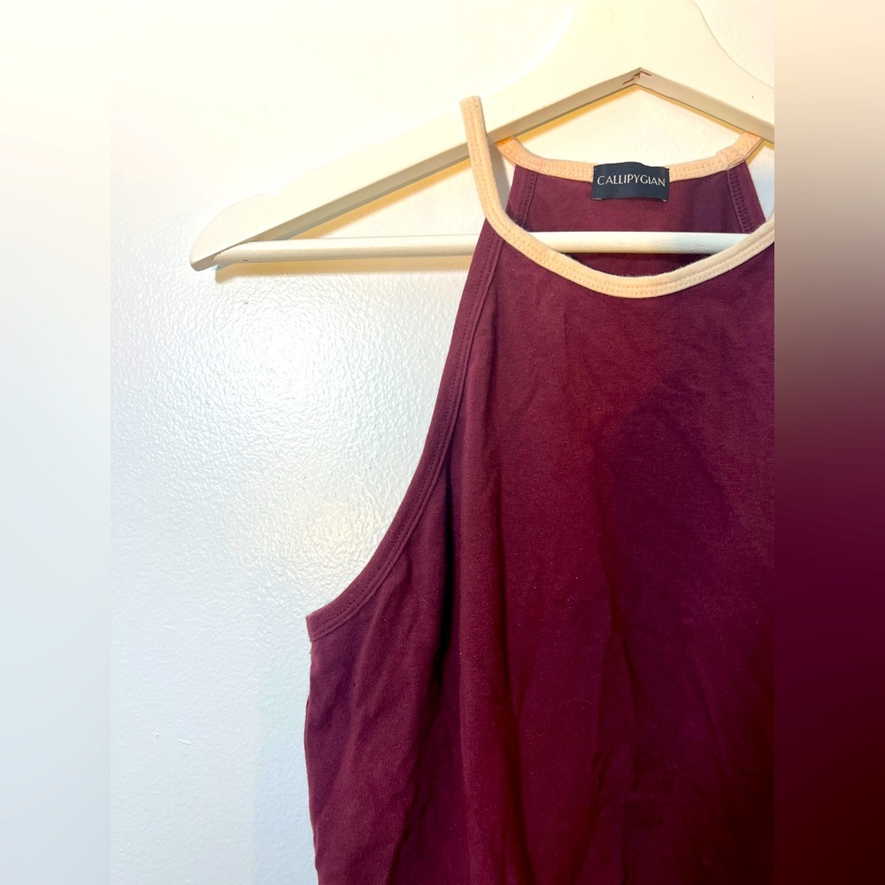 Opening Ceremony / Callipygian Burgundy & Peach Halter Top